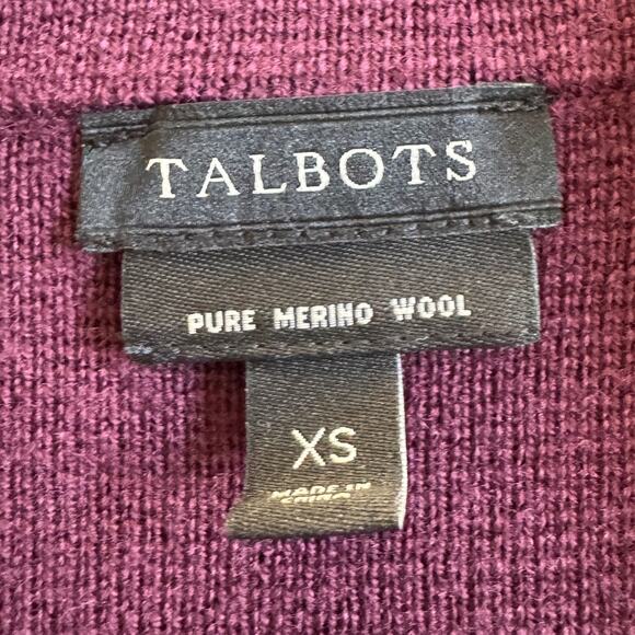 Talbots 100% Merino Wool Sweater Jacket Plum Purple Size XS EUC Three Button - Picture 11 of 12